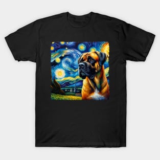 Starry Boerboel Dog Portrait - Pet Portrait T-Shirt